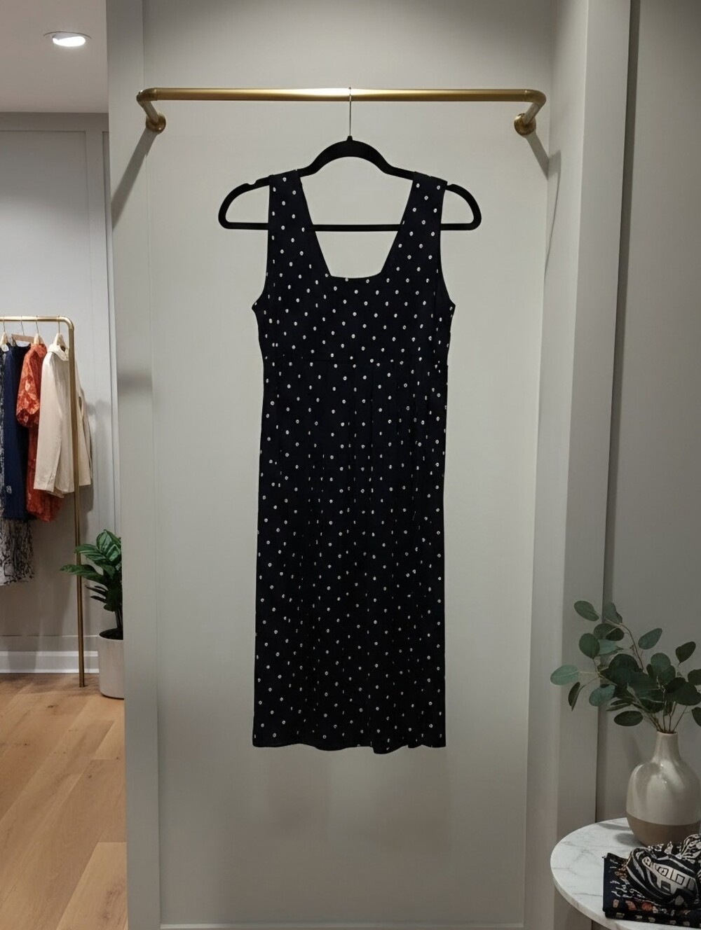 Ann Taylor Navy Blue Polka Dot Sleeveless Dress Size S